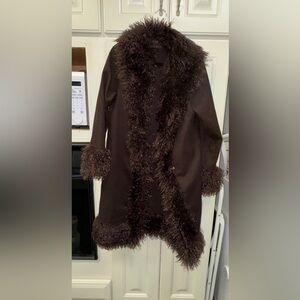 SHEIN Brown Faux Fur Trim Coat
